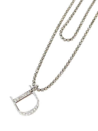 Dior ディオール ラインストーン Dロゴ付き ネックレス シルバー 管理番号：11622