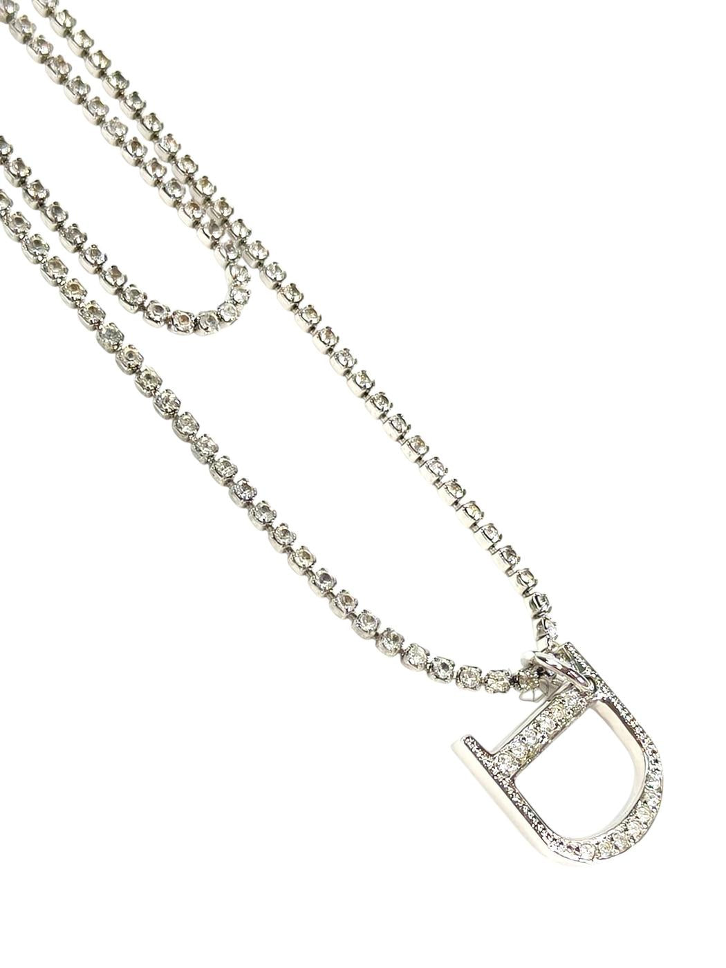Dior ディオール ラインストーン Dロゴ付き ネックレス シルバー 管理番号：11622