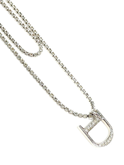 Dior ディオール ラインストーン Dロゴ付き ネックレス シルバー 管理番号：11622