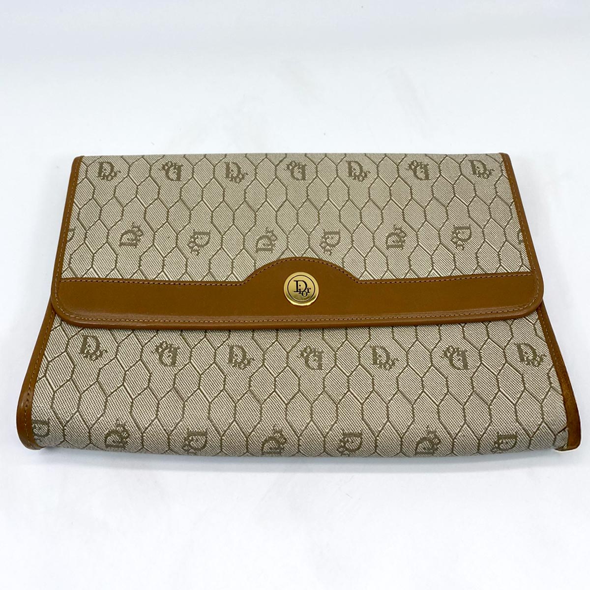 Dior クリスチャンディオール ハニカム柄 チェーンショルダーバッグ 肩掛け 斜め掛け ブラウン ベージュ 管理番号：7088