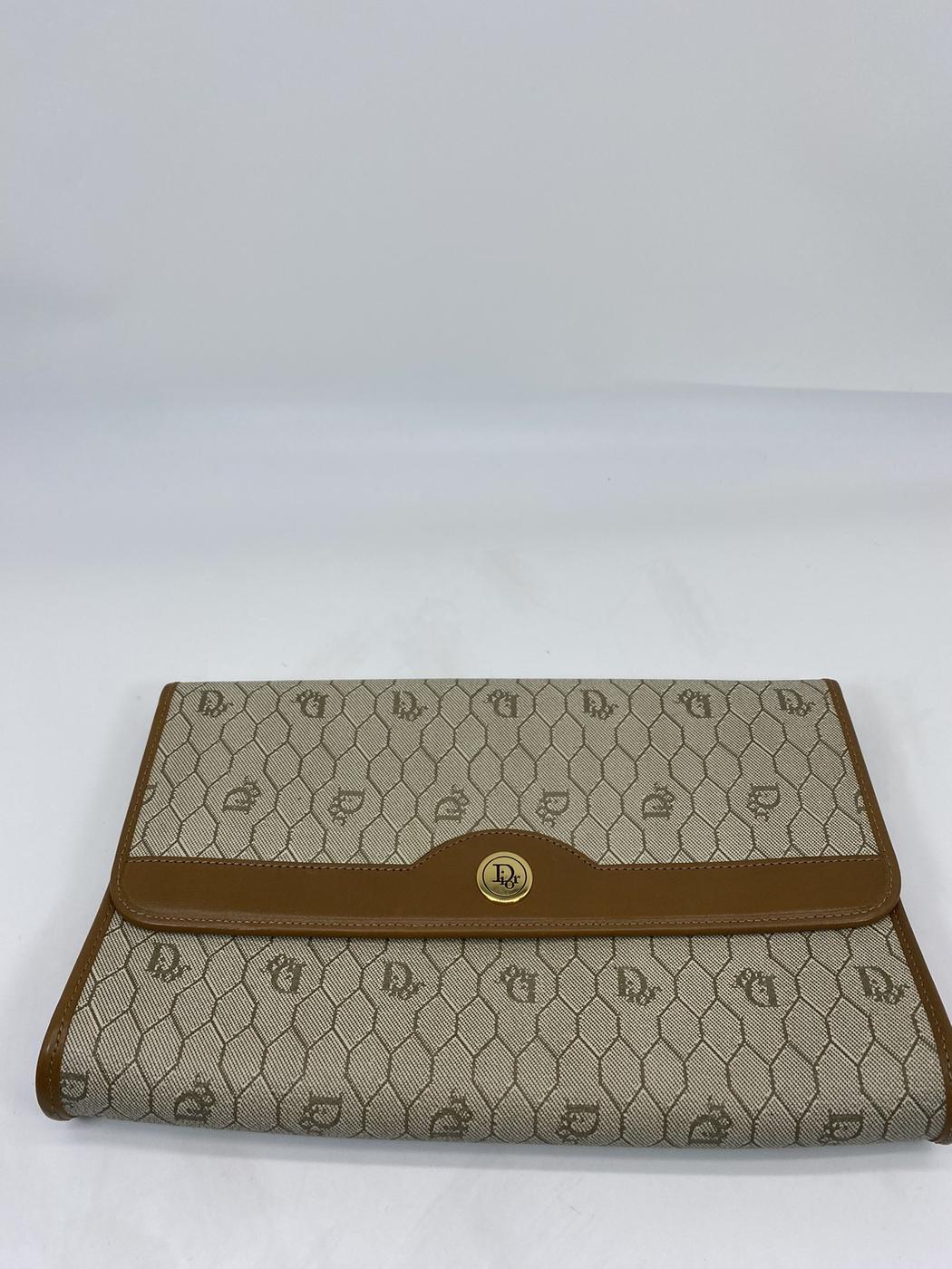 Dior クリスチャンディオール ハニカム柄 チェーンショルダーバッグ 肩掛け 斜め掛け ブラウン ベージュ 管理番号：7088