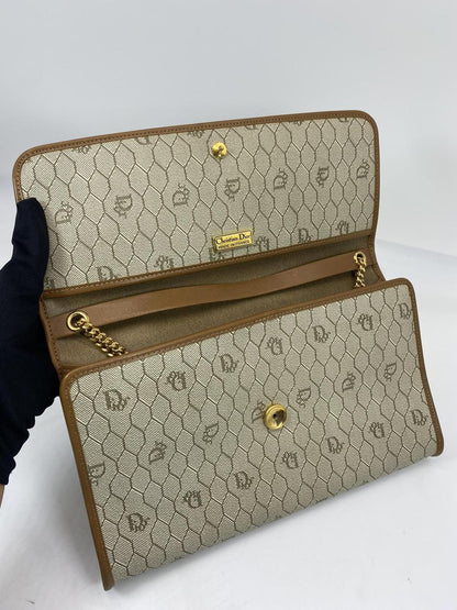 Dior クリスチャンディオール ハニカム柄 チェーンショルダーバッグ 肩掛け 斜め掛け ブラウン ベージュ 管理番号：7088