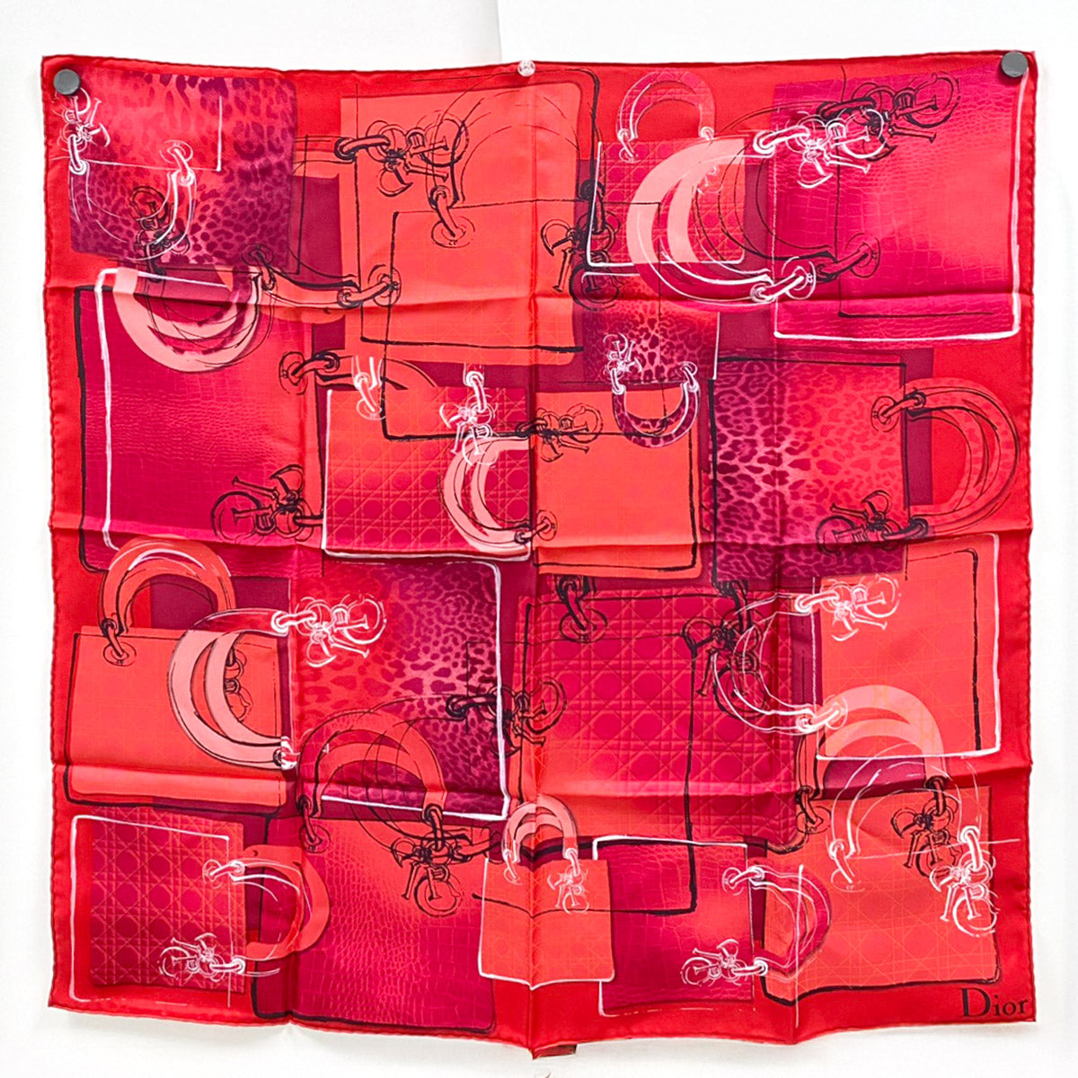 Christian Dior ディオール スカーフ 大判 ストール 総柄 シルク 赤 管理番号：7218