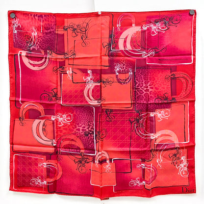 Christian Dior ディオール スカーフ 大判 ストール 総柄 シルク 赤 管理番号：7218