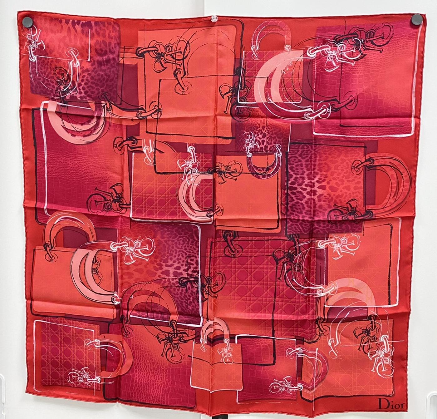 Christian Dior ディオール スカーフ 大判 ストール 総柄 シルク 赤 管理番号：7218