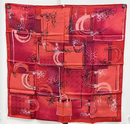 Christian Dior ディオール スカーフ 大判 ストール 総柄 シルク 赤 管理番号：7218