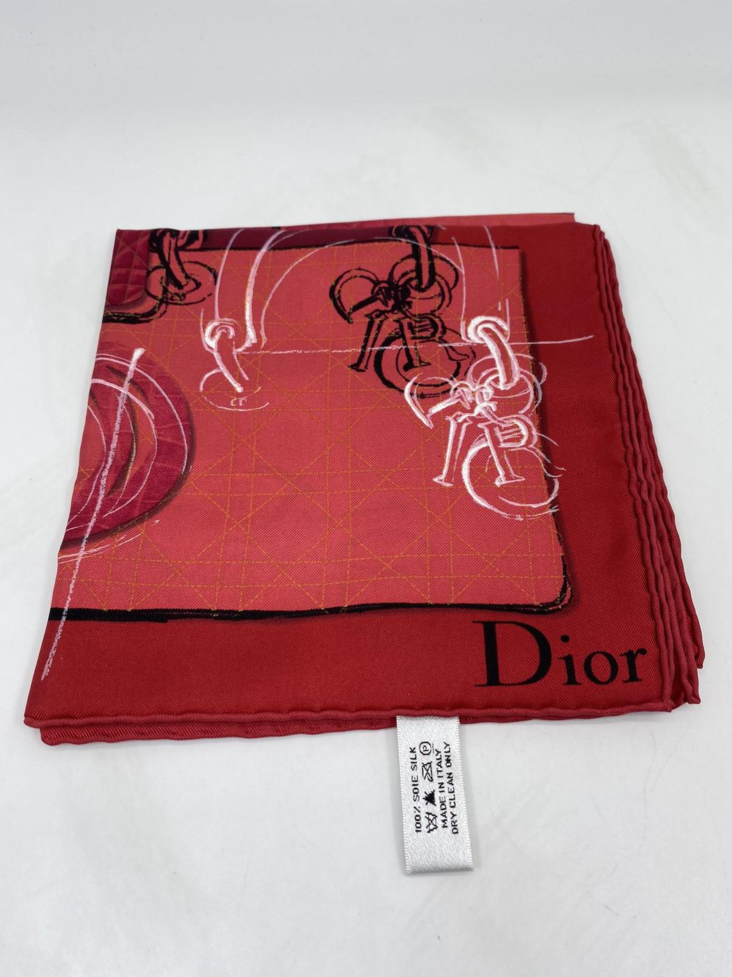 Christian Dior ディオール スカーフ 大判 ストール 総柄 シルク 赤 管理番号：7218