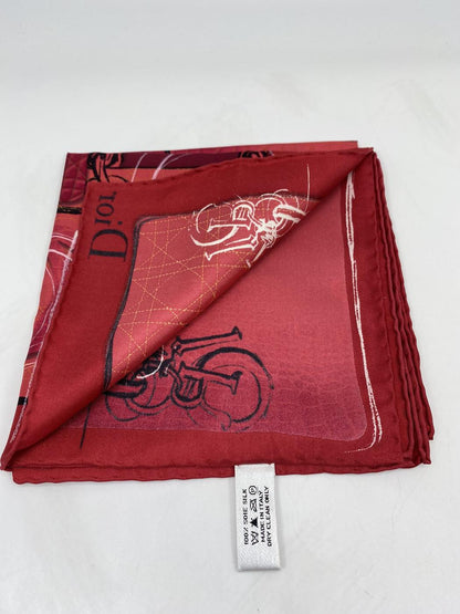 Christian Dior ディオール スカーフ 大判 ストール 総柄 シルク 赤 管理番号：7218