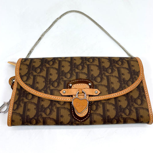 Dior ディオール ロゴチャーム ロングウォレット 長財布 チェーンショルダートロッター ブラウン 管理番号：7450