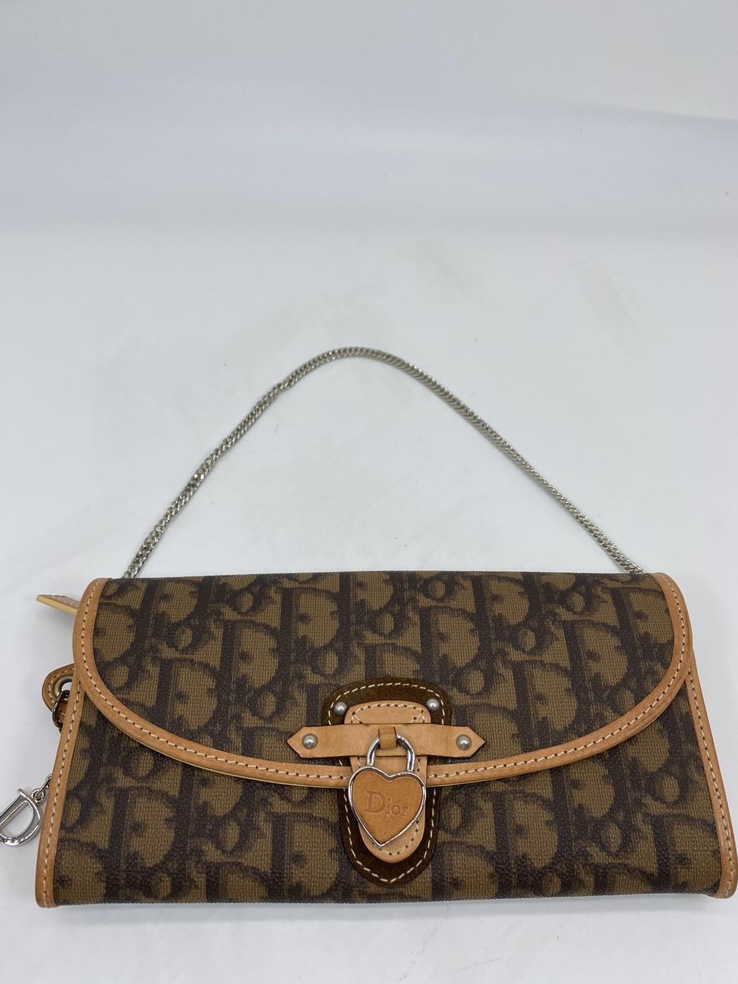 Dior ディオール ロゴチャーム ロングウォレット 長財布 チェーンショルダートロッター ブラウン 管理番号：7450
