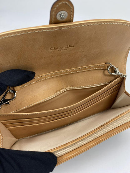 Dior ディオール ロゴチャーム ロングウォレット 長財布 チェーンショルダートロッター ブラウン 管理番号：7450