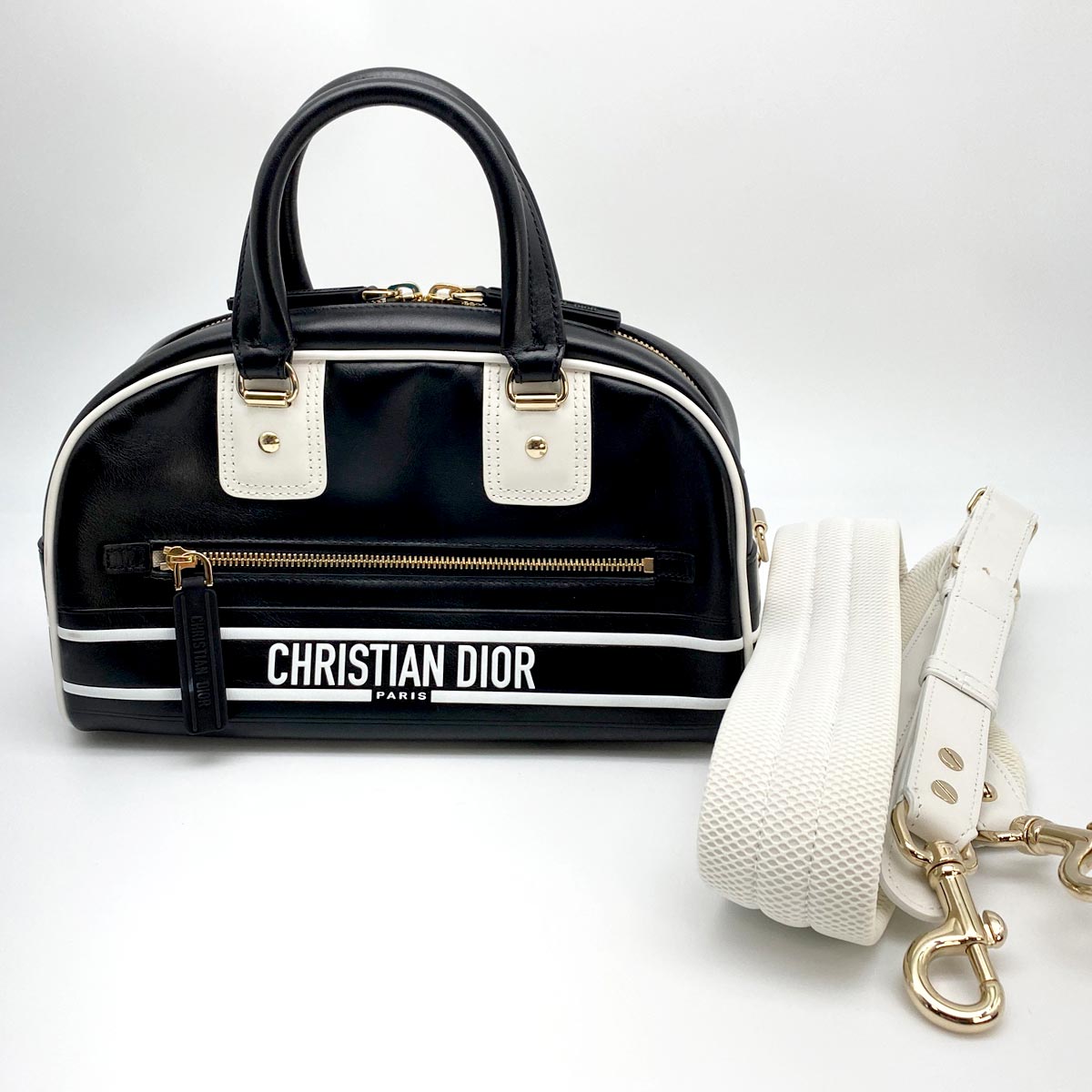 ディオール Christian Dior ハンドバッグ ショルダーバッグ ヴァイブ スモール ボーリングバッグ ブラック×ホワイト e58838a 管理番号：8903