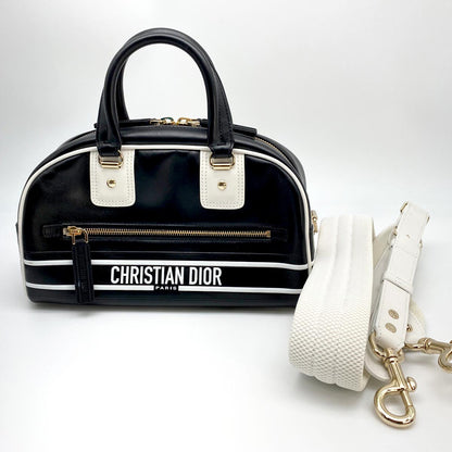 ディオール Christian Dior ハンドバッグ ショルダーバッグ ヴァイブ スモール ボーリングバッグ ブラック×ホワイト e58838a 管理番号：8903