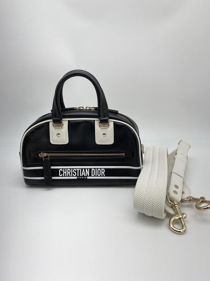 ディオール Christian Dior ハンドバッグ ショルダーバッグ ヴァイブ スモール ボーリングバッグ ブラック×ホワイト e58838a 管理番号：8903