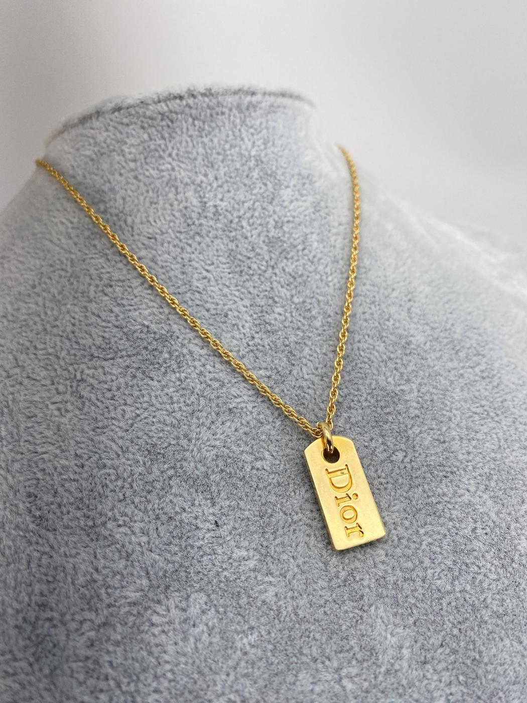 Christian Dior ディオール ロゴプレートネックレス 44cm ゴールド 管理番号：8946