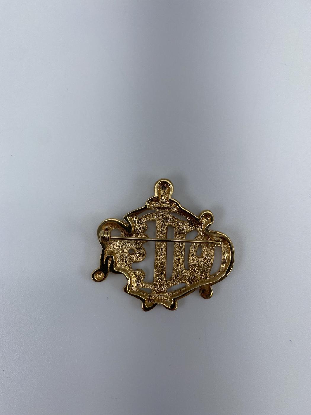 Christian Dior ディオール ロゴ エンブレム ブローチ 刻有 金 管理番号：9008