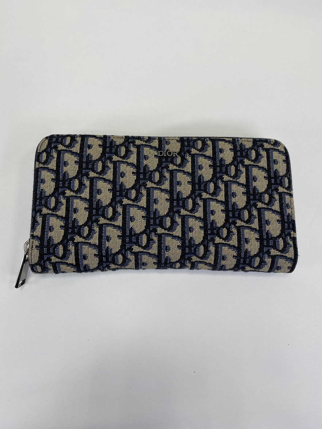 Christian Dior Trotter Oblique 提花拉链长款钱包，海军蓝帆布和皮革材质（产品代码：2ESBC252YSE）