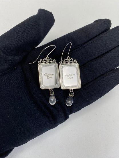 Dior 银色镜框水滴耳环（货号：9436）