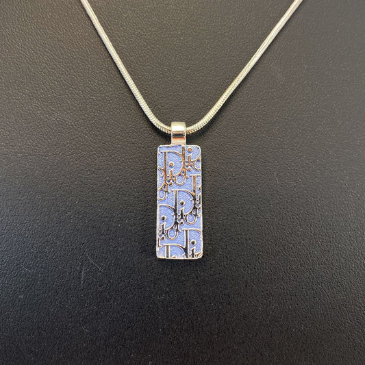 Christian Dior クリスチャンディオール トロッター プレート ネックレス ブルー シルバー金具 ロゴ 水色 管理番号：9486