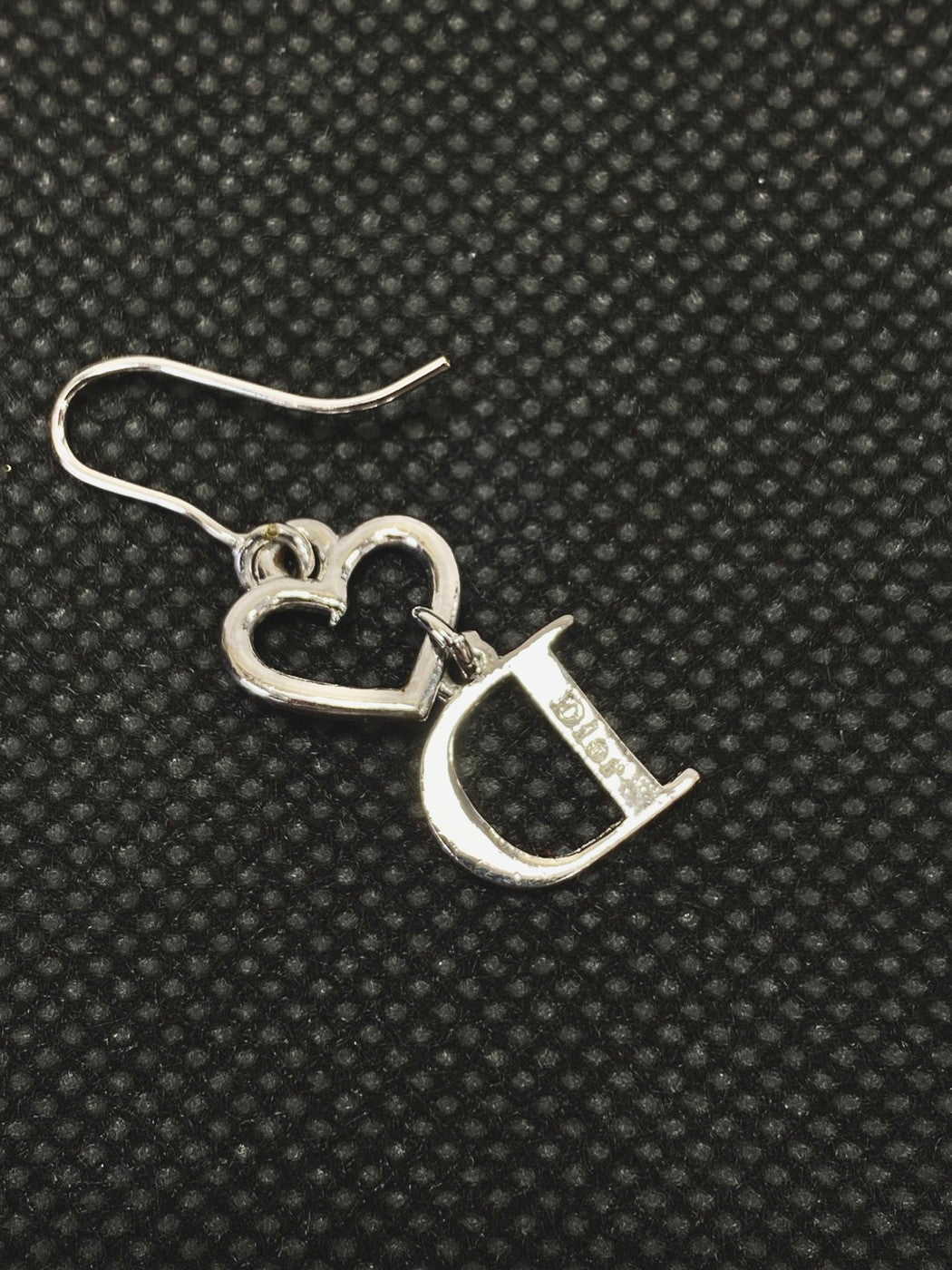 Christian Dior クリスチャンディオール ロゴ ピアス ハート ラインストーン シルバー 管理番号：9491