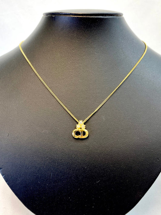 Christian Dior ディオール ロゴ ストーン ゴールド ネックレス 管理番号：9514