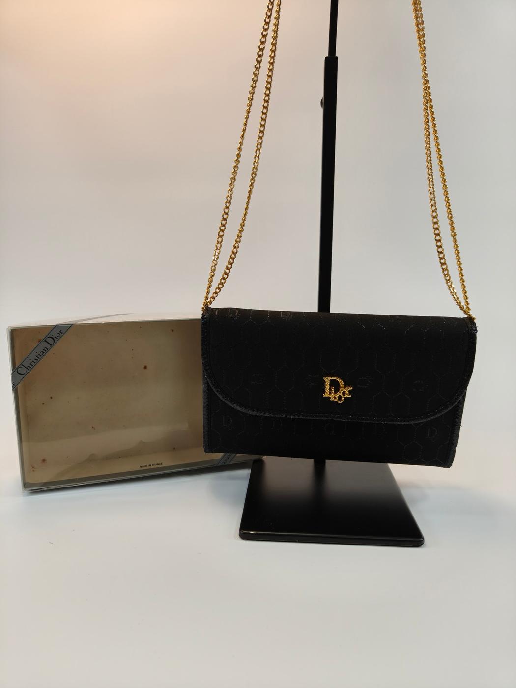 Dior ディオール ヴィンテージ ハニカム柄 ショルダーバッグ アクセサリーポーチ ポシェット ブラック ゴールド金具 管理番号：9786