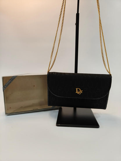 Dior ディオール ヴィンテージ ハニカム柄 ショルダーバッグ アクセサリーポーチ ポシェット ブラック ゴールド金具 管理番号：9786