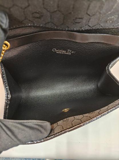 Dior ディオール ヴィンテージ ハニカム柄 ショルダーバッグ アクセサリーポーチ ポシェット ブラック ゴールド金具 管理番号：9786