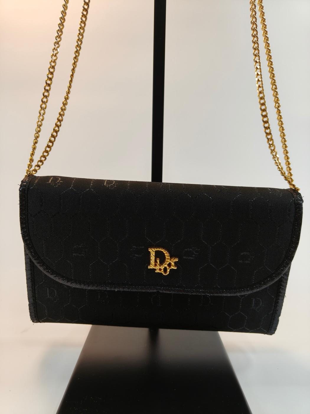 Dior ディオール ヴィンテージ ハニカム柄 ショルダーバッグ アクセサリーポーチ ポシェット ブラック ゴールド金具 管理番号：9786