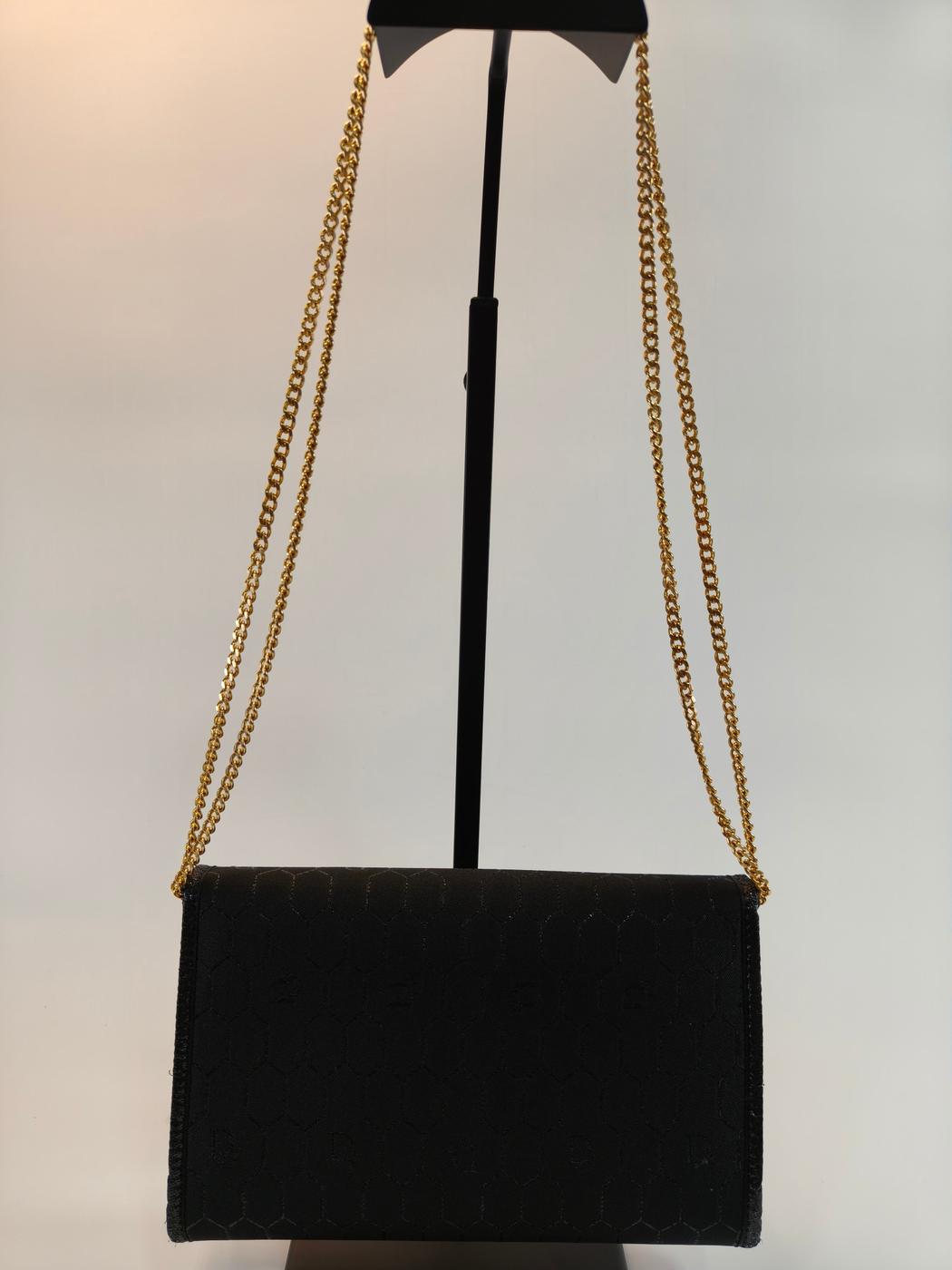 Dior ディオール ヴィンテージ ハニカム柄 ショルダーバッグ アクセサリーポーチ ポシェット ブラック ゴールド金具 管理番号：9786