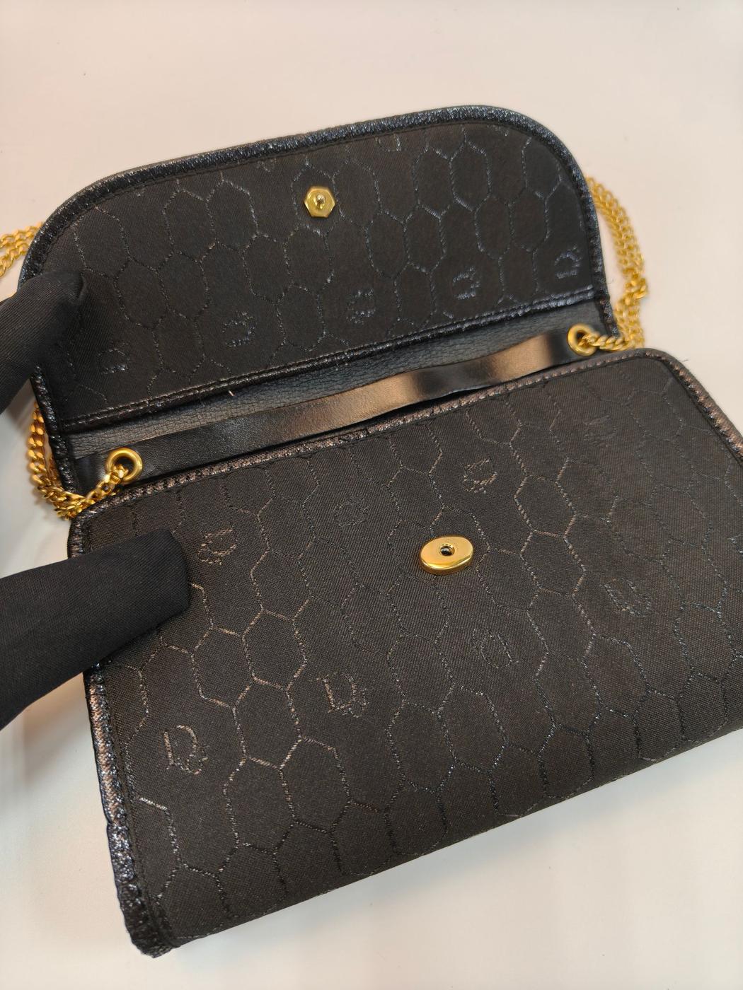 Dior ディオール ヴィンテージ ハニカム柄 ショルダーバッグ アクセサリーポーチ ポシェット ブラック ゴールド金具 管理番号：9786