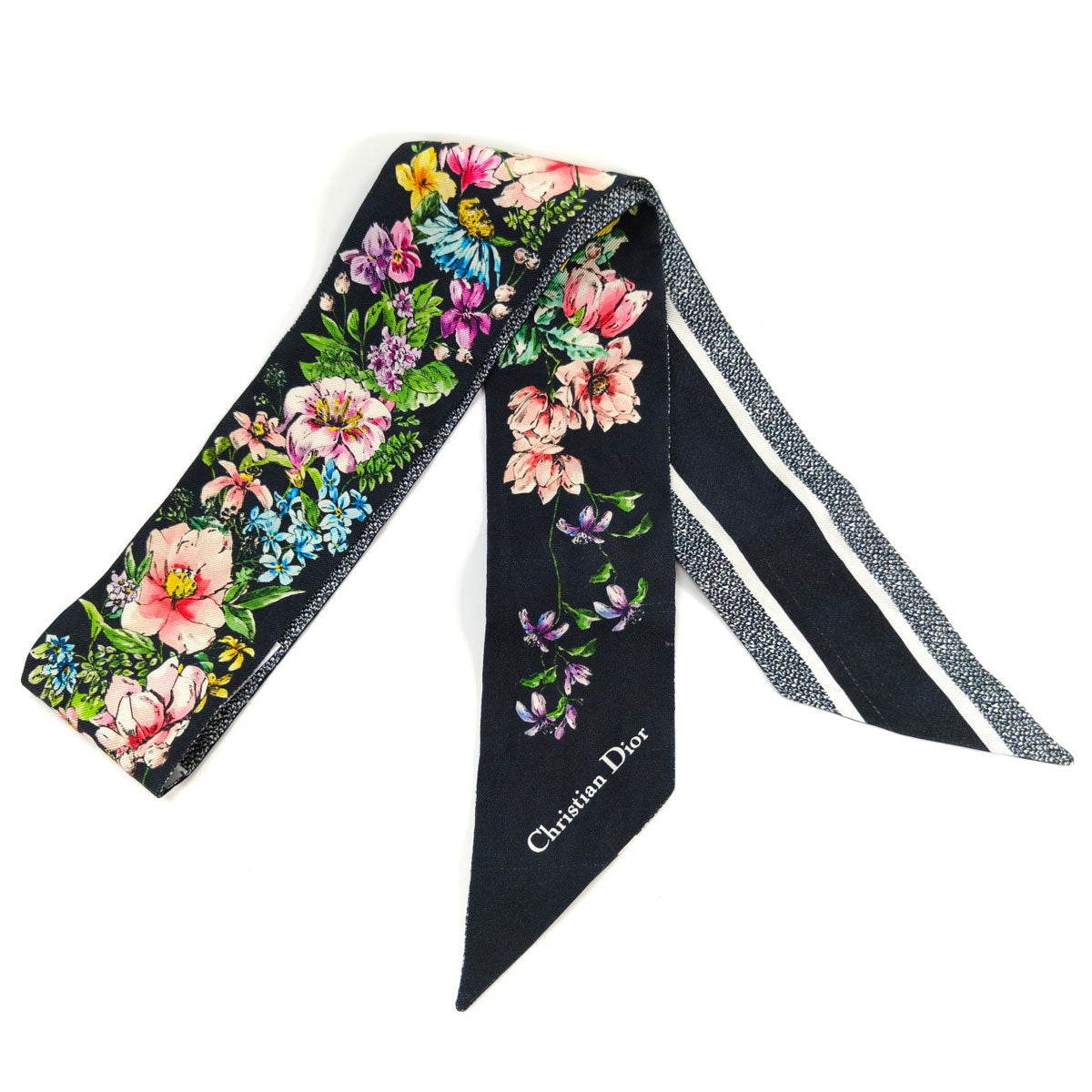 Dior D-Floral Mitzah 丝巾，真丝，花卉印花，黑色，参考编号：9882