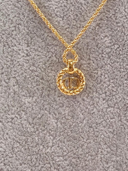 Christian Dior CD Logo 扭纹圆环项链 金色 参考编号：9946