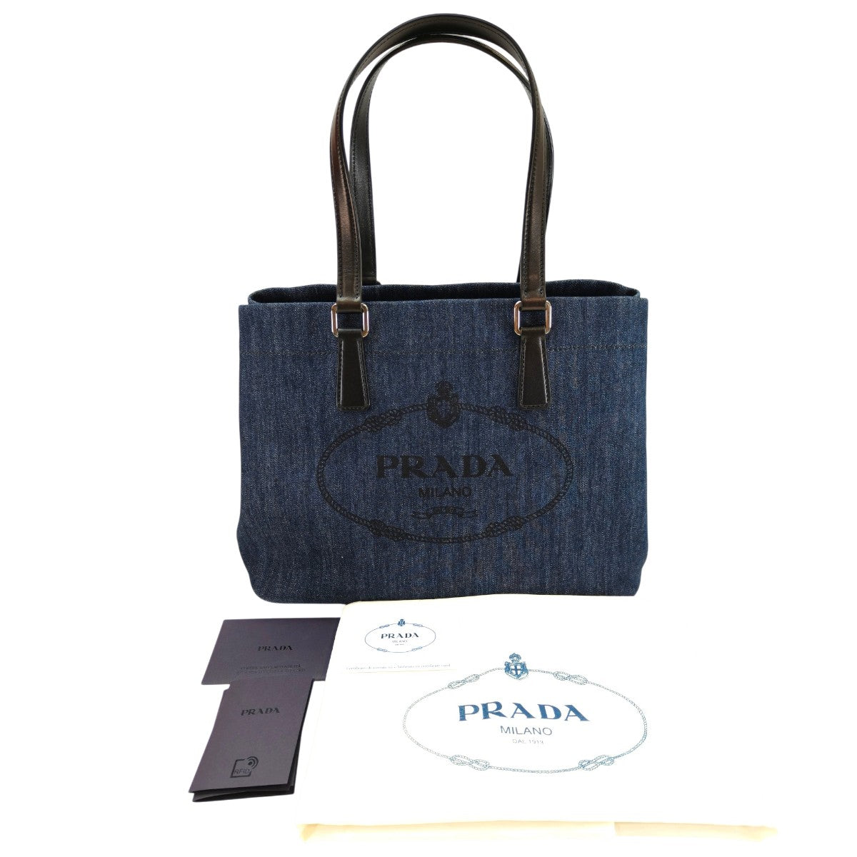 Prada 牛仔布 Logo 手提包丝网印刷蓝色 x Nero 参考编号：10269