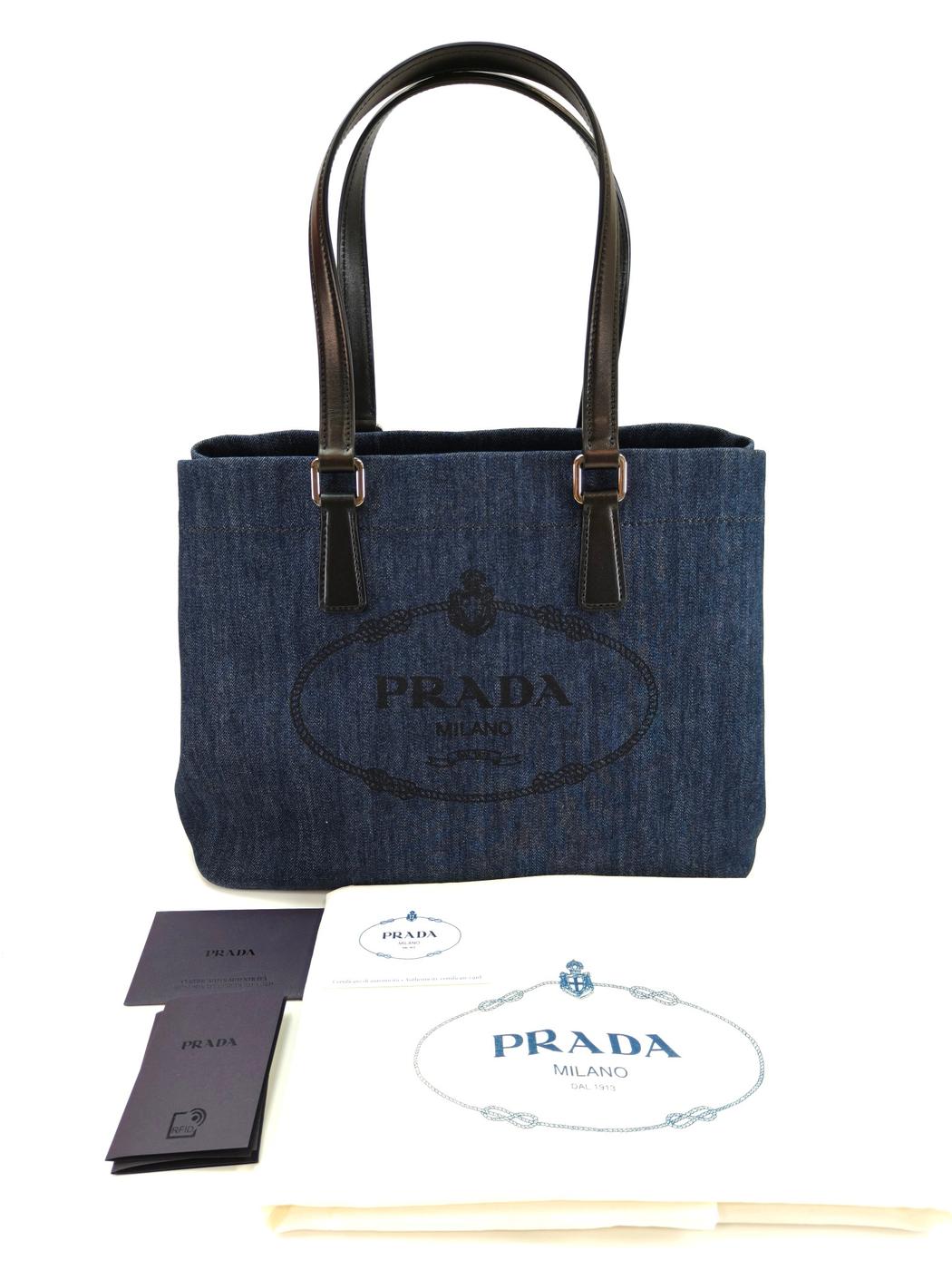 Prada 牛仔布 Logo 手提包丝网印刷蓝色 x Nero 参考编号：10269