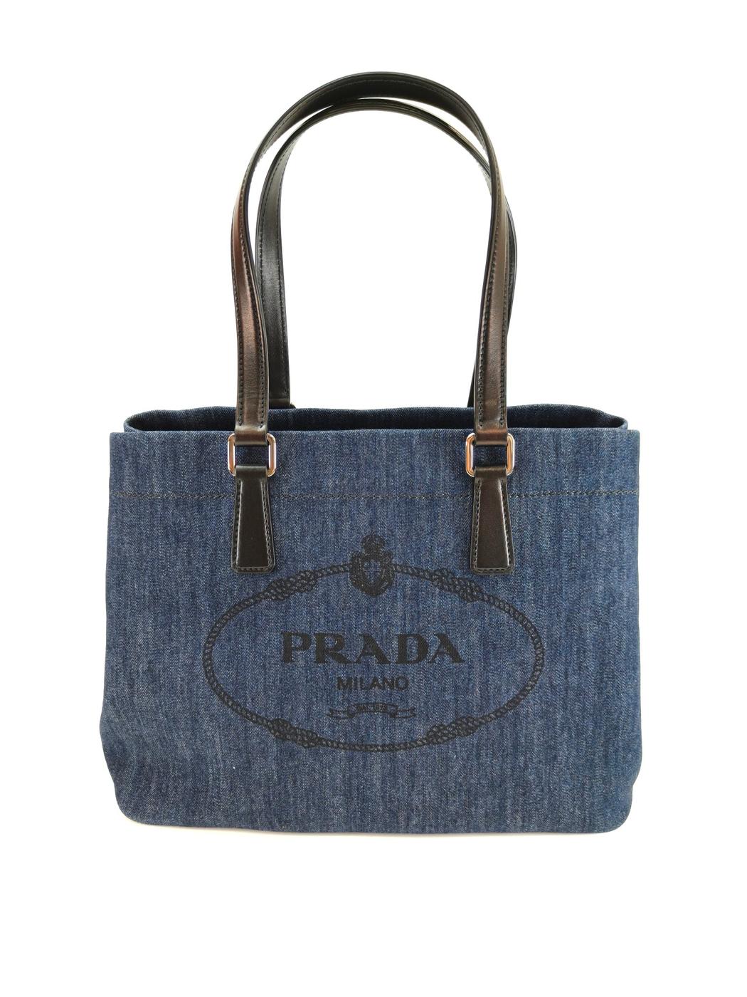Prada 牛仔布 Logo 手提包丝网印刷蓝色 x Nero 参考编号：10269