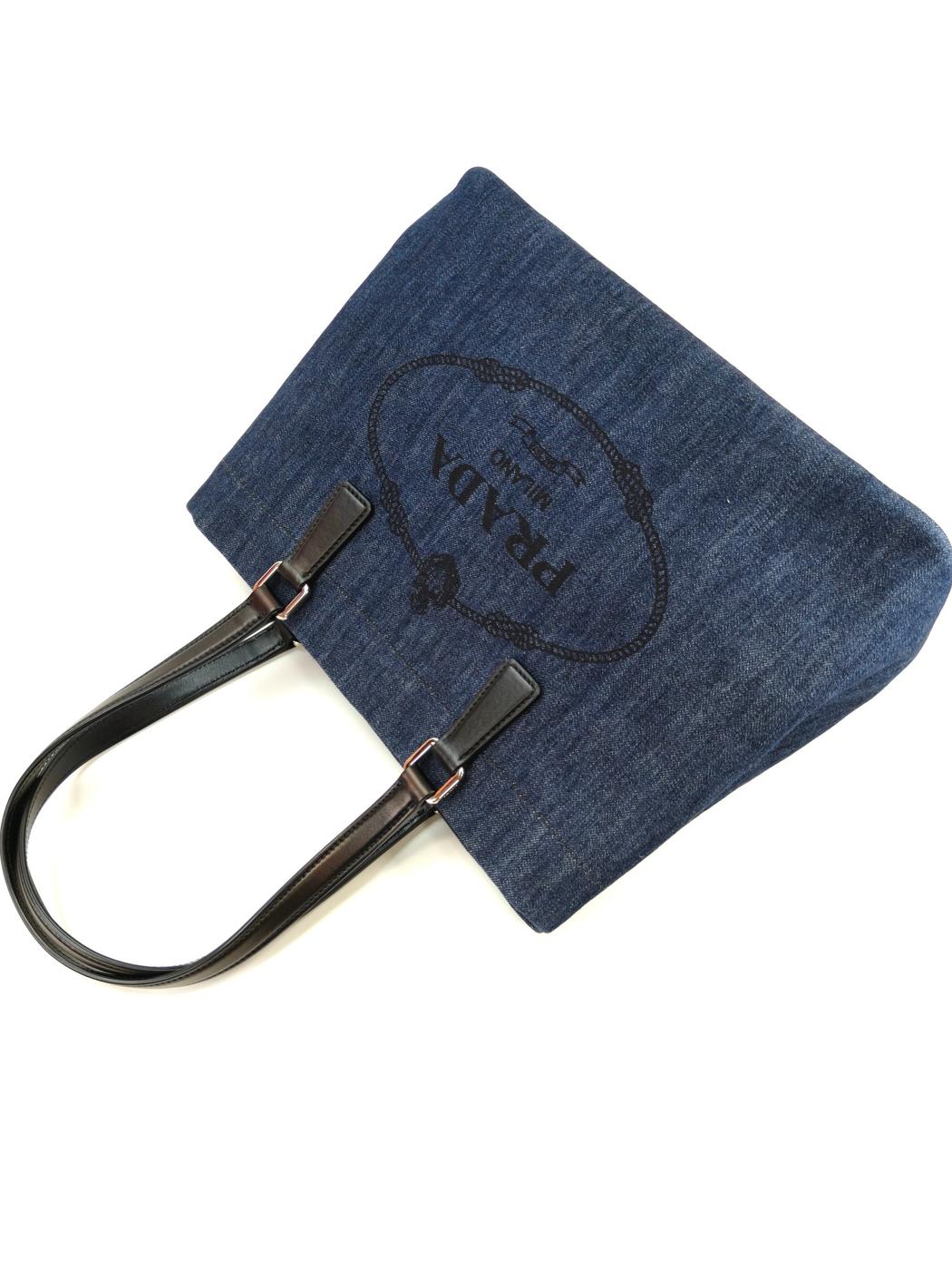 Prada 牛仔布 Logo 手提包丝网印刷蓝色 x Nero 参考编号：10269