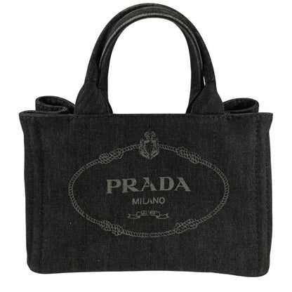 PRADA 普拉达 Canapa 2WAY 托特包 单肩包 牛仔布 黑色 管理编号：10893