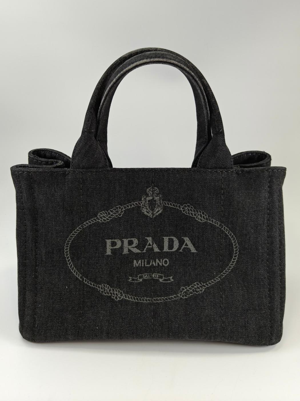 PRADA 普拉达 Canapa 2WAY 托特包 单肩包 牛仔布 黑色 管理编号：10893