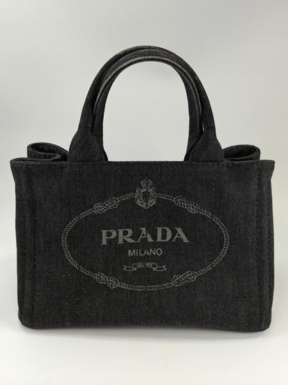 PRADA 普拉达 Canapa 2WAY 托特包 单肩包 牛仔布 黑色 管理编号：10893