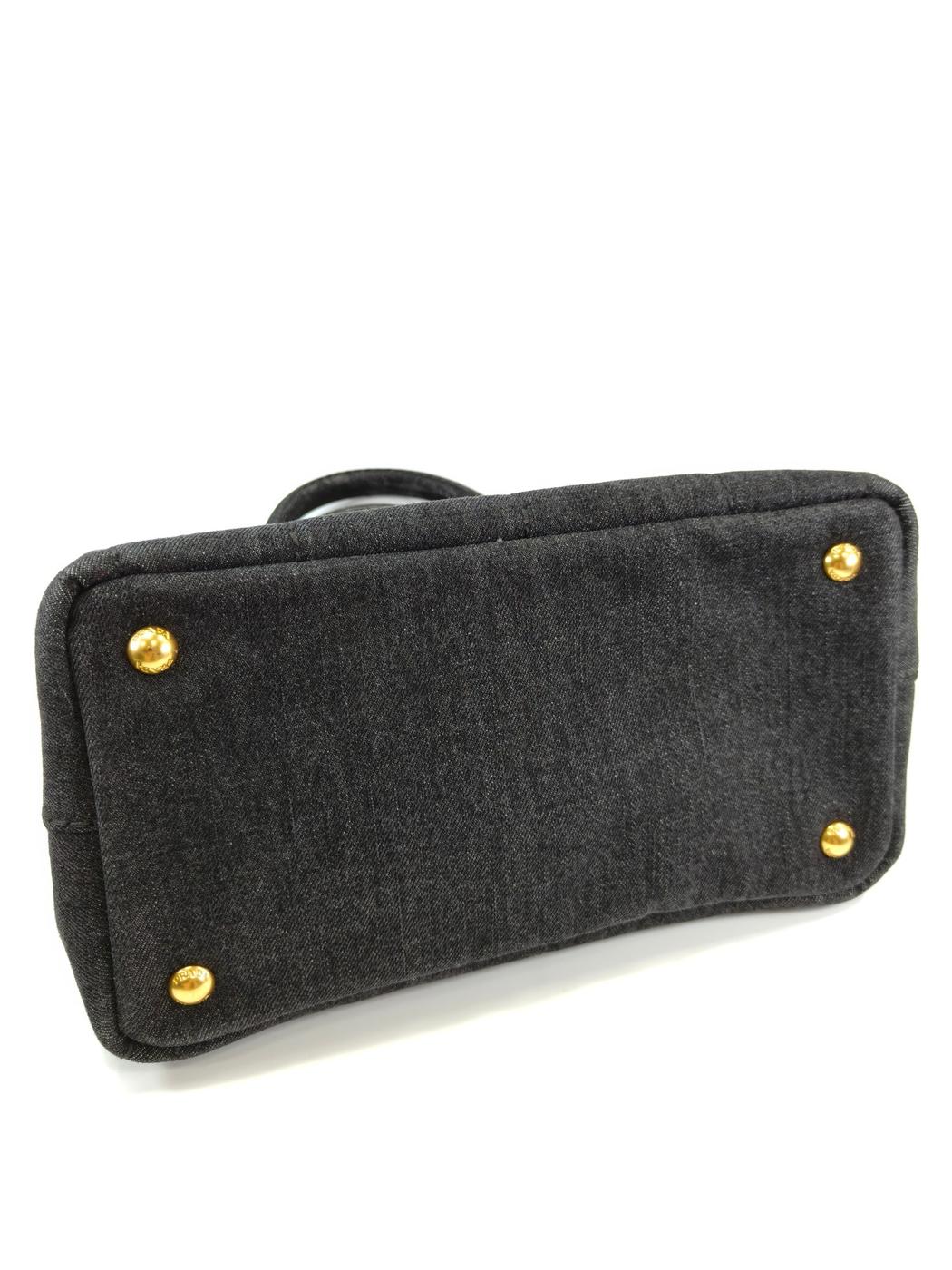 PRADA 普拉达 Canapa 2WAY 托特包 单肩包 牛仔布 黑色 管理编号：10893