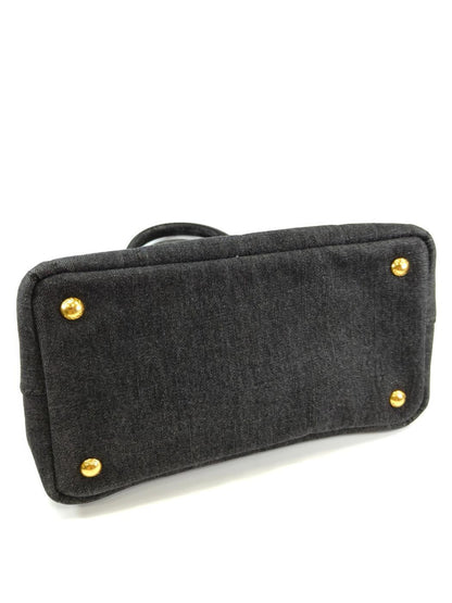 PRADA 普拉达 Canapa 2WAY 托特包 单肩包 牛仔布 黑色 管理编号：10893