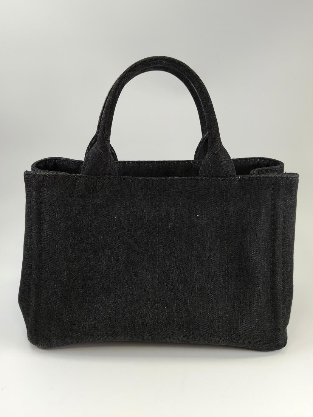 PRADA 普拉达 Canapa 2WAY 托特包 单肩包 牛仔布 黑色 管理编号：10893