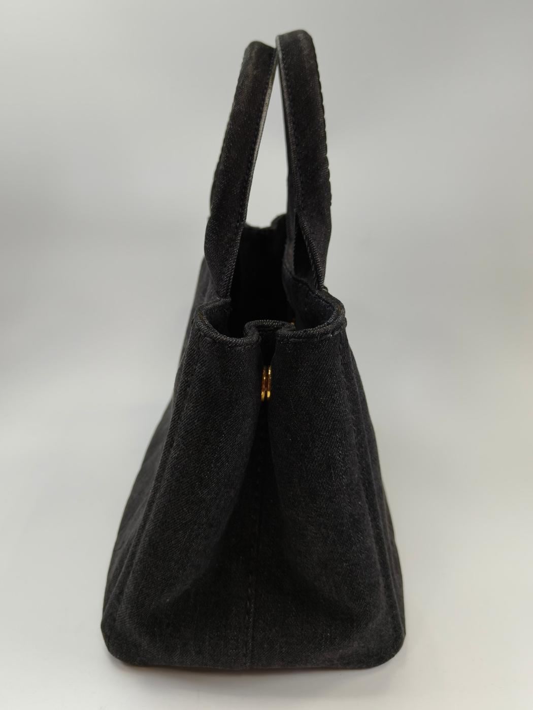 PRADA 普拉达 Canapa 2WAY 托特包 单肩包 牛仔布 黑色 管理编号：10893