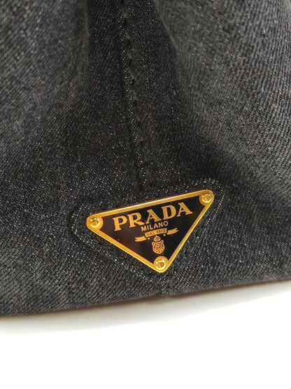 PRADA 普拉达 Canapa 2WAY 托特包 单肩包 牛仔布 黑色 管理编号：10893