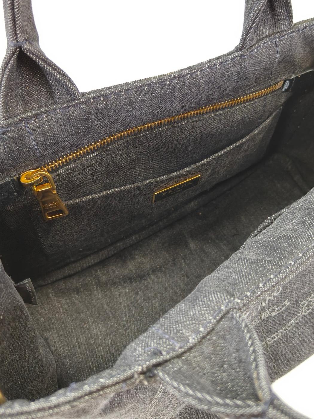 PRADA 普拉达 Canapa 2WAY 托特包 单肩包 牛仔布 黑色 管理编号：10893
