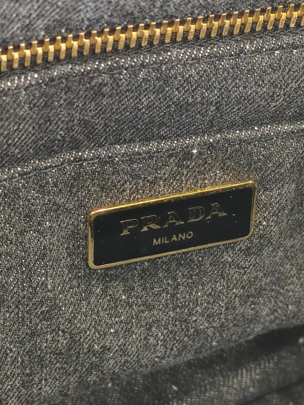 PRADA 普拉达 Canapa 2WAY 托特包 单肩包 牛仔布 黑色 管理编号：10893