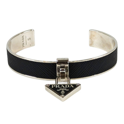 PRADA Saffiano Triangle Logo Bangle Black x Silver Size S Control number: 11232