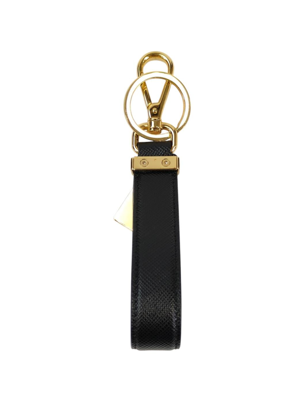 PRADA プラダ 三角ロゴチャーム付き サフィアーノ キーホルダー ブラック 管理番号：11530