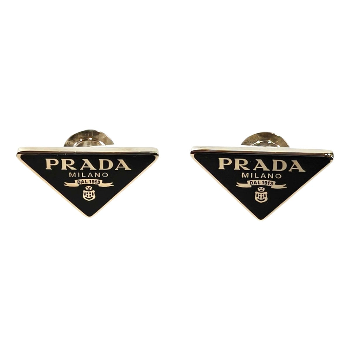 PRADA プラダ トライアングルロゴ ピアス ブラック×シルバー 管理番号：11687